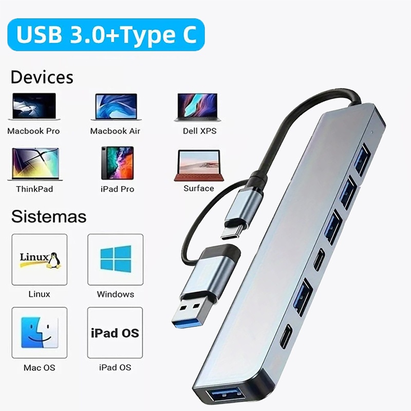 Laptop Accessories And Gadgets - 2-in-1 USB3.0 Hub 7-poorts Type-C Extender